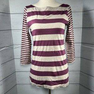 Ann Taylor LOFT Women's Top 3/4 Sleeve Striped Cotton Shirt Purple Size Small
